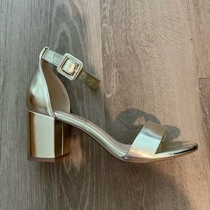 Gold Metallic Block Heel Strappy Sandal Size 7